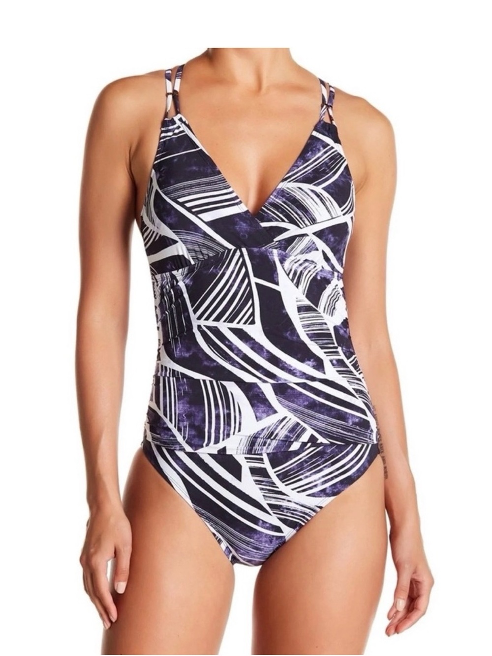 La Blanca Purple and White Abstract One-Piece Swimsuit